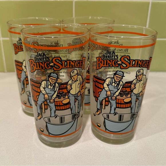 Other - Vintage Jack Daniels Bung Slinger Bar Glasses 4 Piece Libbey Glass Set